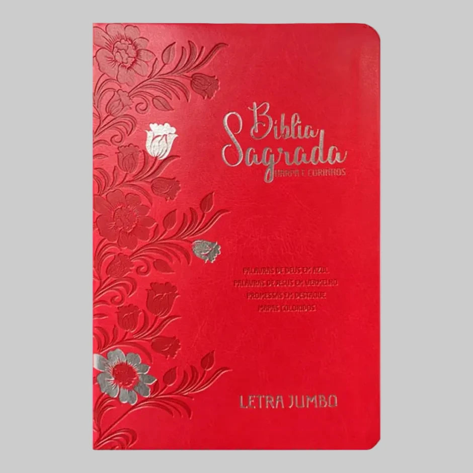 Bíblia Sagrada Letra Jumbo | ARC | Harpa Avivada e Corinhos | Capa PU Luxo Floral Vermelha